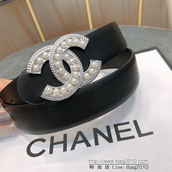 CHANEL香奈兒 18新款 CC珍珠水鑽扣 30MM精品光滑優雅皮帶 小紅書火爆款  xfp1003